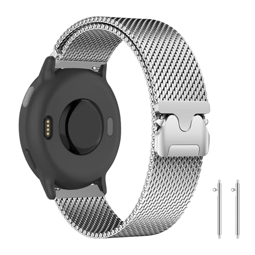 PaceBid 20mm Metal Correa para Garmin Vivoactive 5/6/Forerunner 165/165 Music/245/245 music/645/645 music, Magnético Pulsera Repuesto Correa para Garmin Venu Sq 2/Venu 2 Plus/Approach S50/S44 - Plata