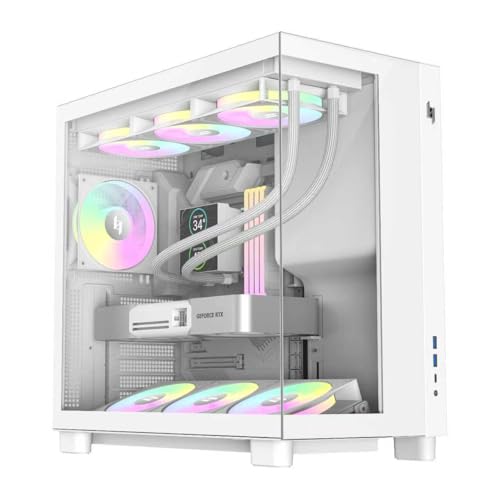 GAMEMAX NEX C53 WH Boîtier Gaming ATX Compact panoramique, Alimentation Frontale, Support radiateur 360 mm, GPU 410 mm, Type-C Gen2×2, 4 Ventilateurs ARGB, pour Gaming, Bureau, RTX 4090 & RTX 5090