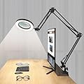 NOEVSBIG Magnifying Glass Desk Lamp with 3-Section Swing Arm and Big Clamp, Magnifying Glass with Light and Stand, 10X Wide Desk Magnifier Light for Reading/Office/Crafting/Close Work