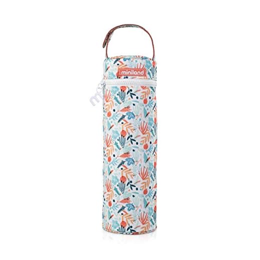 Miniland Thermibag Mediterranean - Funda Isotérmica Para Biberón O Termo, Bolsa Para Biberones Y Termos, Portabiberones Térmico, Colección Mediterranean, Coral, 500ML