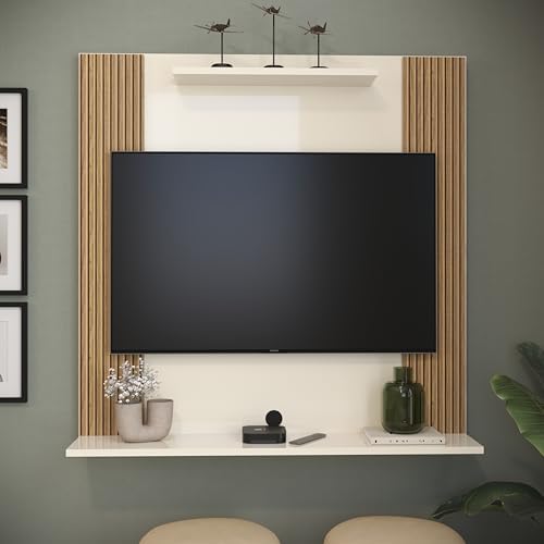 Painel Para TV 32" Sala Quarto Ripado C/Prateleira Suspenso (Off ...