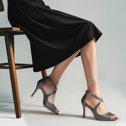 Image of ELEGANTPARK Peep Toe Strappy Heels for Women Satin Wedding Dress Sandals | Adjustable Cross Strap, 3.5 Inch High Heel Peep Toe Shoes for Bride, Wedding Guests, Bridesmaid, Formal, Prom, Evening Party