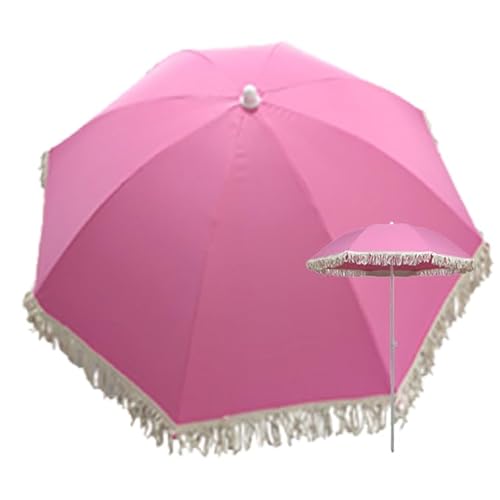 ACHZYFT Parasol De Terrasse à Franges De 1,6M, Parasol De Jardin Rose avec Pompons, Hauteur Réglable, pour Extérieur, Jardin, Cour, Terrasse, Fête, Restaurant, Café (sans Base)(Size:1.45M,Color:Rose)
