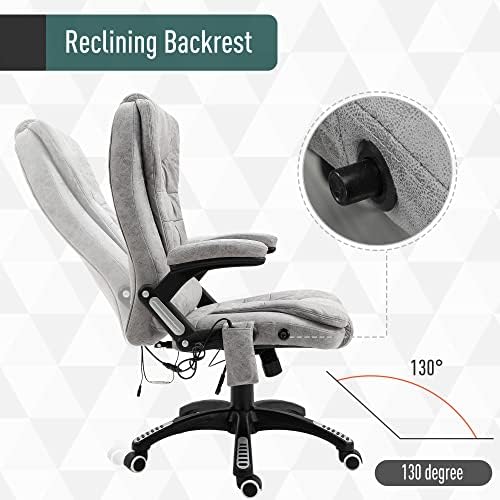 Vinsetto Massage Office Chair Recliner Ergonomic Gaming Heated Home Office Padded Leathaire Fabric & Swivel Base Grey