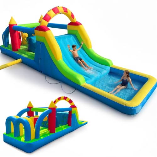 GR8FUN 24ft Inflatable Obstacle Course Bounce House with Water Slide