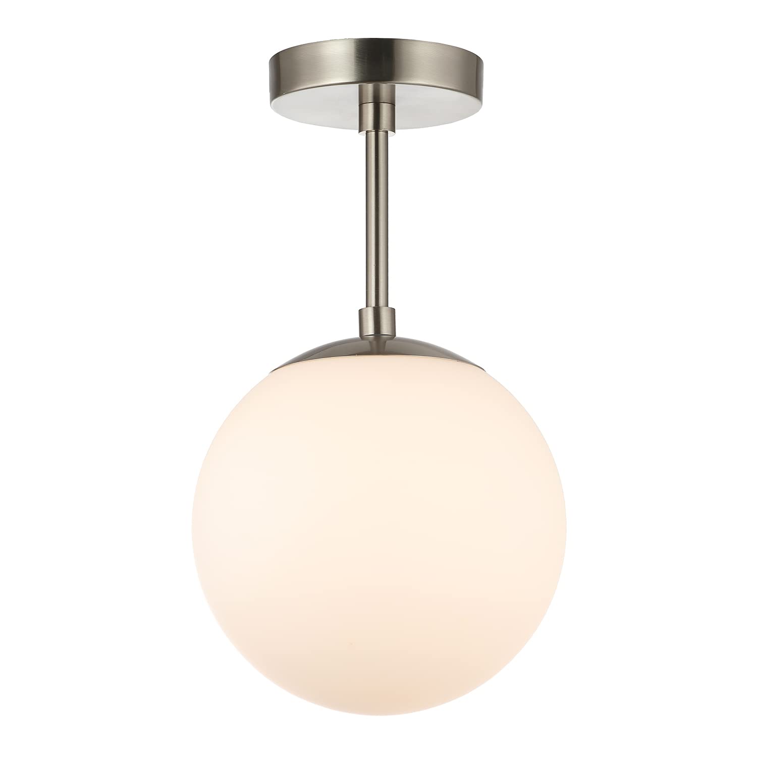 Rackhams Light Traditional Glass Globe Ip44 Bathroom Ceiling Fixture In Satin Nickel