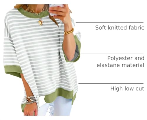 Image of SHEWIN Womens Oversized Tops Crewneck Striped Sweatshirt Pullover Shirt