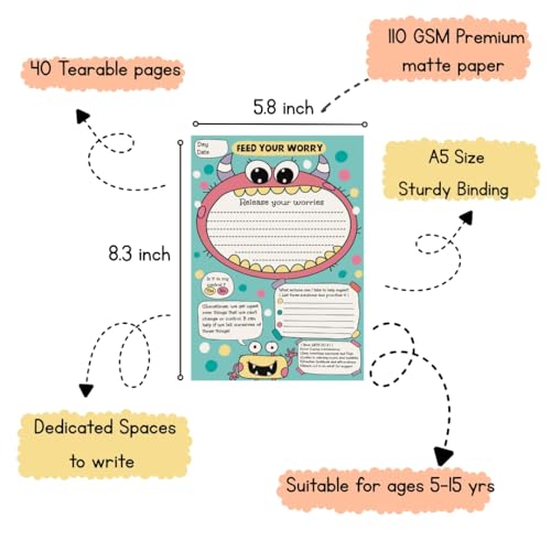 Image of Feed Your Worry A5 Guided Worry Journal for Kids, 40 Pages