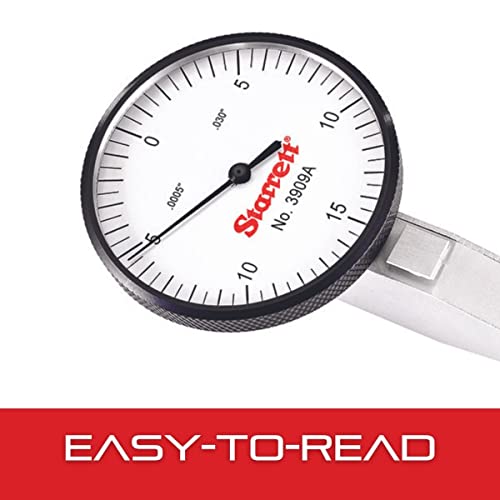 Starrett Dial Test Indicator With Dovetail Mount, Accessories And Case - 1-1/4" White Dial Face, 030" Range, 0-15-0 Dial Reading, 0001" Graduations - 3809Ac #TOP3