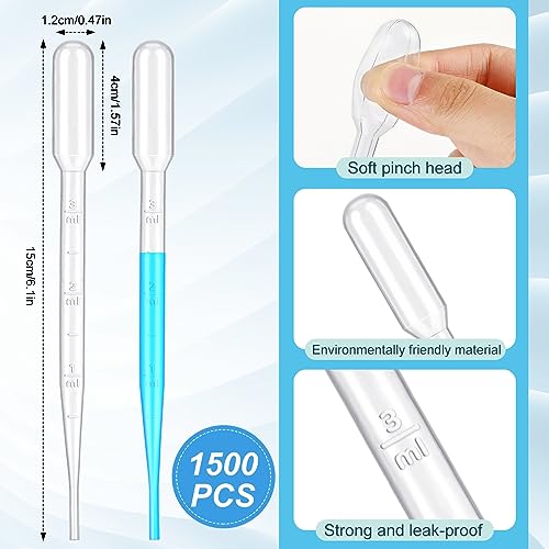 Kanayu WAE-KANAYU-1916 1500 Pieces 3Ml Plastic Transfer Pipettes Plastic Eye Droppers Laboratory Pipettes Dropper Disposable Pipettes Calibrated Dropper thumb #1