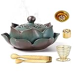 Ceramic Lotus Burner for Burning Coil/Cone/Stick Incense, Sage, Palo Santo Sticks, Charcoal, Sambrani Dhoop, Frankincense (Blue)