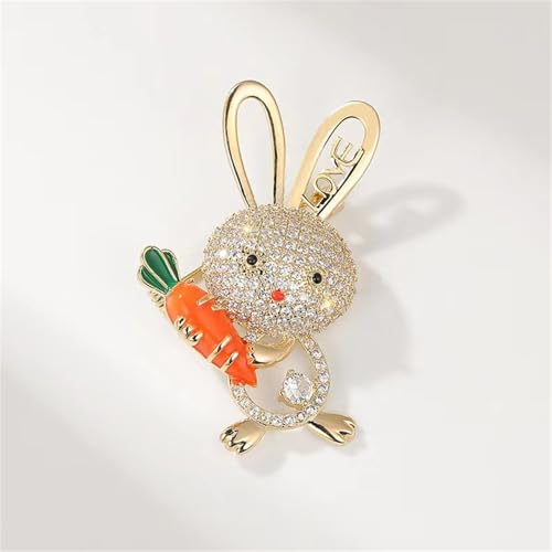 Image of Cute Rabbit Brooch Pin for Women Fashion Crystal Bunny Lapel Pin Easter Holiday Party Accessories