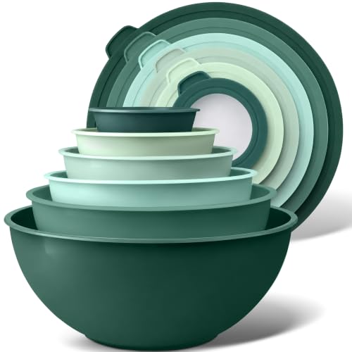 Image of Zulay Kitchen 12-Piece Plastic Mixing Bowl Set - Colorful Nesting Bowls with Lids - Microwave & Freezer Safe (Teal Ombre)