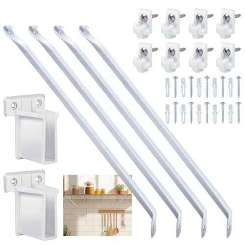 4pcs 12Inch Wire Shelf Brackets Set, Metal White Closet Support Bracket with End Brackets & Clips Hidden Wall Closet Shelving Accessories for Support Wire Closet Shelves Racks (Shelf not Include) by Waybas - Used condition - US$15.11