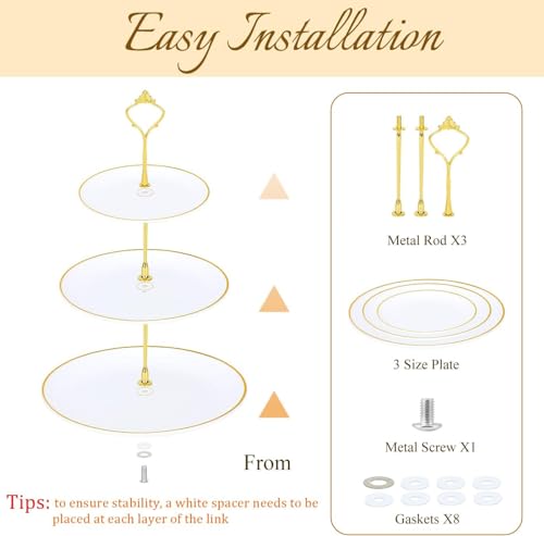 DI QIU REN 8PCS Cake Stand Set, Plastic Cupcake Stands with Gold Rim, Dessert Display Stands Set for Wedding Birthday Party Baby ShowerTea Party - Image 6