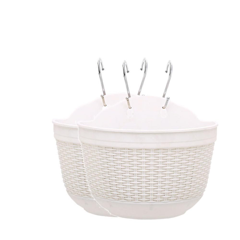 2 macetas colgantes de pared, cesta para plantas de interior y exterior con gancho en S, soporte de flores semicírculo de ratán de imitación para balcón, valla, ventana, enrejado montado (grande,