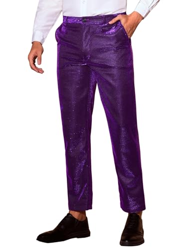 Lars Amadeus Glitter Pants for Men's 70s Disco Metallic Trousers Straight Leg Party Sequin Pants