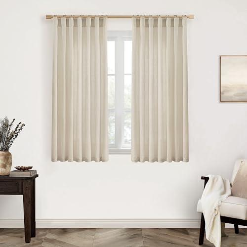 Image of XTMYI Bathroom Window Curtains Short,Linen Sheer Boho Farmhouse Kitchen Curtains 45 Inch Length,Beige