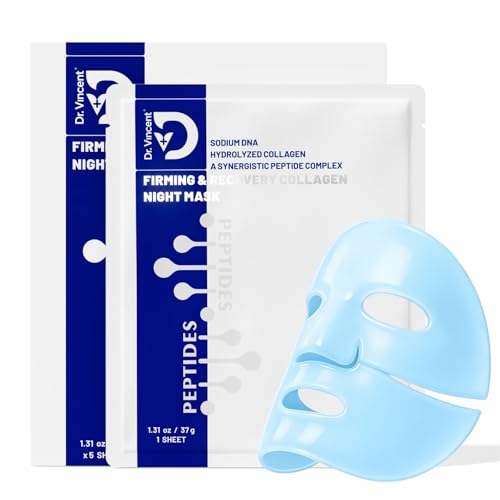 Dr Vincent Deep Hydrating Overnight Collagen Hydrogel Mask, Soothing Facial Mask for Calm Skin & Improve Firm-Looking Appearance, Face Sheet Mask with Cica, Hyaluronic Acid & Peptides, 37gx5ea