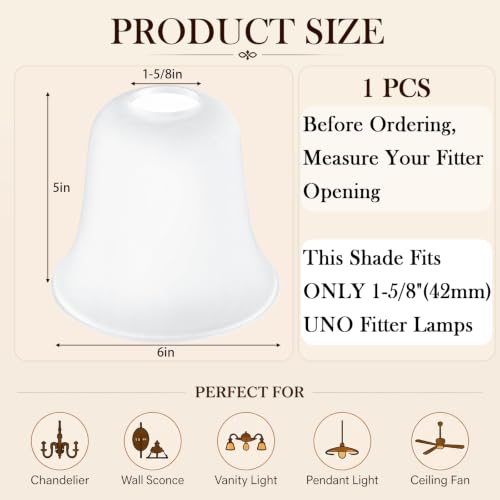 Image of Teenyyou 1 Pcs White Frosted Bell Shaped Glass Lamp Shade Replacement