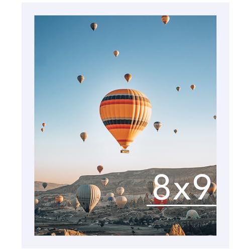 Image of JCJMY 8x9 Picture Frame White for Wall Hanging or Tabletop, Wall Mounting Horizontally or Vertically, 8 x 9 Wall Gallery Poster Photo Frame with Shatter Resistant Plastic Plexiglass, White