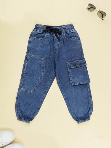Image of KiddoPanti Boys Denim Cargo Jogger Jeans with Elastic Waist & Utility Pockets