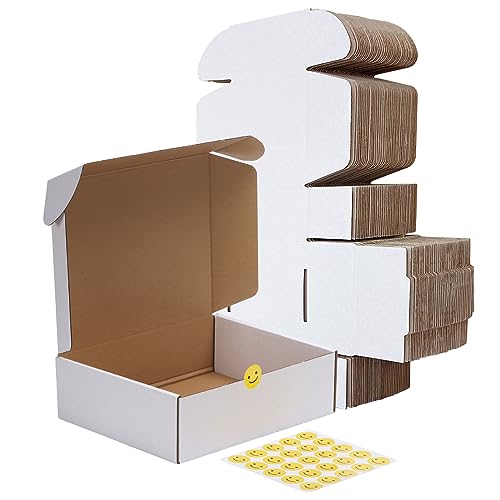 Image of RLAVBL 10x8x3 Shipping Boxes Set of 25, White Corrugated Cardboard Box for Packing, Mailing, Business