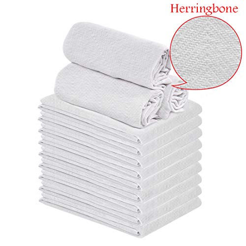 Talvania Classic White Flour Sack Towels - 12-Pack of 100% Ring Spun Cotton Extra Thick Home Kitchen Dish Towel. Soft Absorbent Dish Towels - Lint Free Measures 28” X 28” Tea Towel (Herringbone) - Thumbnail 6