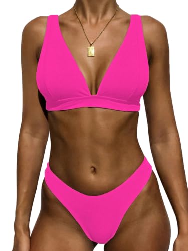 Image of Bathing Suits for Women Deep V Neck Sexy Two Piece Bikini Sets for Women Thong Halter Cheeky Swimsuit