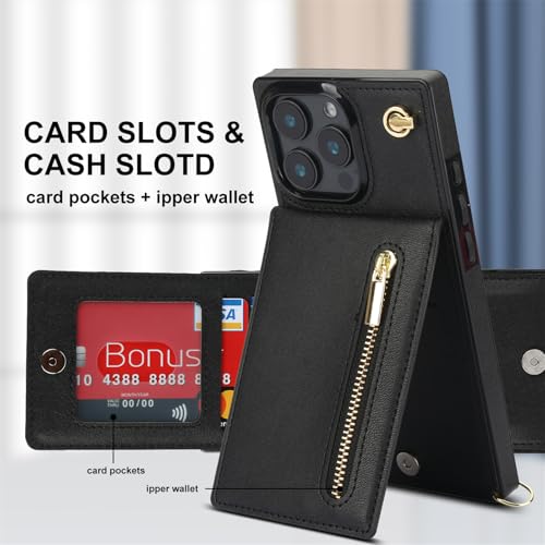 Ysnzaq Wallet Case for iPhone 16 Pro Max 6.9" with Crossbody Lanyard Strap & Credit Card Holder for Women PU Leather Zipper Purse Flip Cover Case for iPhone 16 Pro Max/Apple 16 Pro Max. XK-Black - Image 2