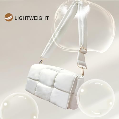Image of Shoulder Bag Lightweight Puffer Tote Crossbody Bag Handwoven for Women | waterproof nylon, durable, soft padded texture, versatile for travel, work, weekend, everyday, adjustable strap