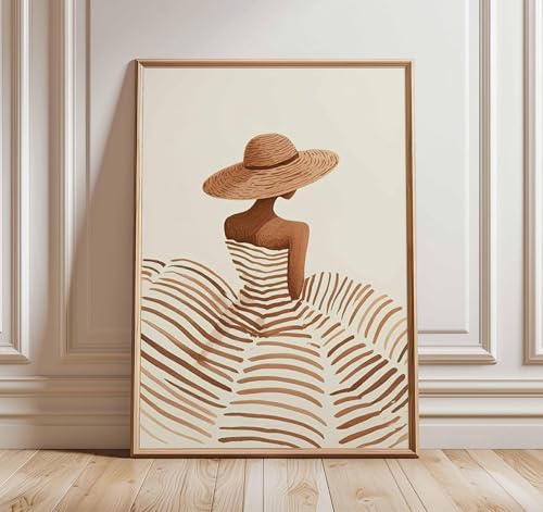Affiche minimaliste femme au chapeau de soleil de mode beige
