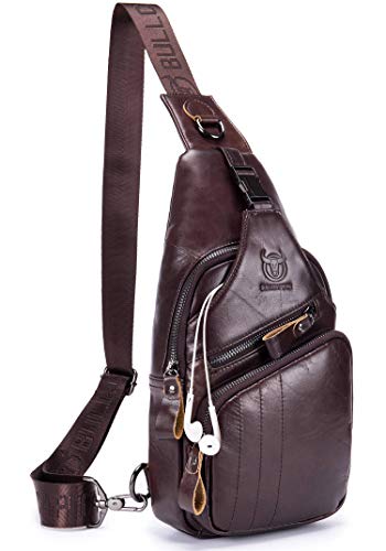 Cross body Bags for Men Leather Sling Bag Casual Daypacks Chest Bags Shoulder Bag Travel Hiking Backpacks (Coffee)