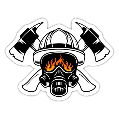 Spreadshirt Feuerwehrhelm Mit Atemschutz Und Gekreuzten Äxten Sticker Aufkleber, 10 x 10 cm, Mattweiß