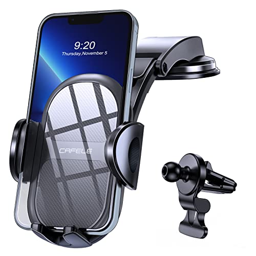 Car Phone Holder Mount, Phone Car Mount Car Cell Phone Holder for Car Dashboard Windshield Air Vent [Strong Suction+Long Arm] Hands Free Cell Phone Holder Compatible with iPhone Android All Phones