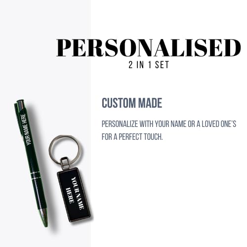 Image of Personalised Ball Pen and Keychain Gift Set, Black with Silver Clip, Corporate Gift