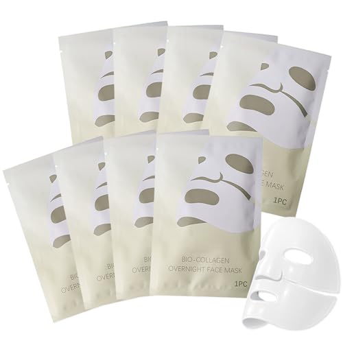 Kollagen Maske Original Collagen Maske Overnight Hydratisierende Übernachtmaske Collagen Night Wrapping Mask - Anti-Aging Tuchmasken für Strahlende Haut Reduziert Feine Linien und Falten (8 Stück)