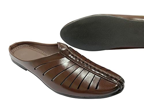 Men's Punjabi Jutti for Wedding Brown Mojari Backopen Traditional Loafers Mules Handmade Ethnic Stylish Jutties4