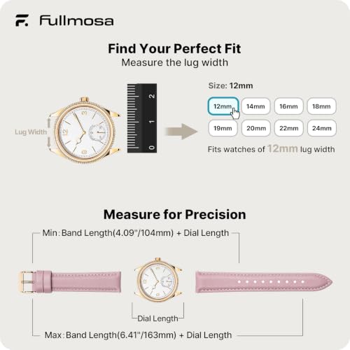 Image of Fullmosa 12mm Quick Release Leather Watch Band | Traditional Smartwatch Replacement Strap for Women Formal Daily Commute, Sand Pink&Rosegold Buckle