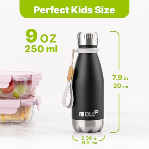 Image of 9 oz Stainless Steel Vacuum Insulated Water Bottle for Kids (Black-Silver)