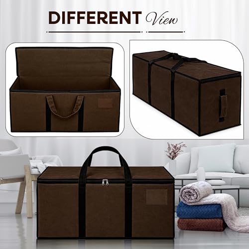 Image of Storite 2 Pack Multi-Purpose Heavy Duty Moisture Proof 81 Litres Canvas Super-Size Jumbo Underbed Storage Bag /Toys /Blankets /Stationery Paper /Clothes /Moving Bags (87x26x36 cm), Brown