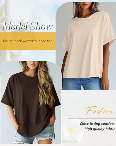 Riyiper 3 Pack Women's Oversized T Shirt Cotton Half Sleeve Summer Tees Casual Loose Fit Crew Neck Basic Tops3