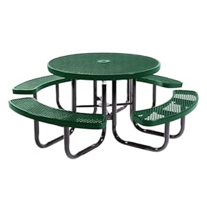 Coated Outdoor Furniture Heavy Duty Portable Outdoor Picnic Table with Umbrella Hole Expanded Metal Commercial Grade Patio Dining Furniture Made in America 46 Round Top Green
