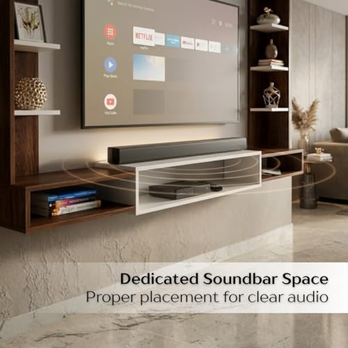 Image of BLUEWUD Orelia Wall Mount TV Unit, TV Stand /TV Entertainment Unit, TV Cabinet | TV Panel with Shelves for Soundbar & Decor Display Unit Bedroom Living Room Upto 60 Inches - DIY (Brown Maple & White)