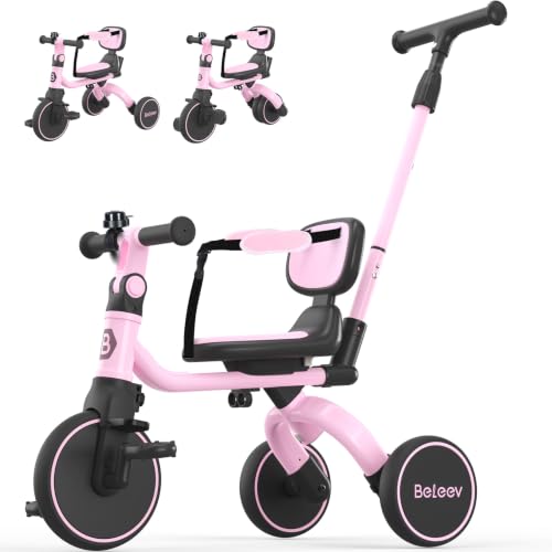 BELEEV 5-In-1 Kleinkinder Dreirad ab 1 Jahr mit Schubstange, Pedalen