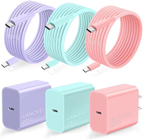 Compatible with iPhone 16 15 Charger Fast Charging,Type C Fast Charger,3Pack 20W USB C Charger Block with 10FT USB C Cable Compatible with iPhone 17/16 Pro/Plus/15/15 Pro/Pro Max,Pad,Samsumg,Android