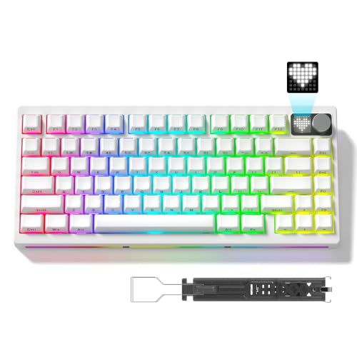 Image of Womier 75% Wireless Mechanical Gaming Keyboard with Knob&Dot-Matrix Display | Bluetooth5.0 /2.4GHz /USB C Thocky Creamy Keyboard for PC Computer, 8000mAh Battery Jelly key board for Win /Mac (MT75-White)
