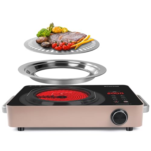 2000W Electric Hot Plate Single Burner, Portable Stove Top Burner 110V Kitchen Stove Countertop Burner for Cooking Outdoor Indoor (Korean BBQ Plate Included)