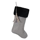 JKSVE 20 Inch Black Vertical Stripe Christmas Stocking, Personalized Gold Wooden Initial Monogram Christmas Stocking,Christmas＆Halloween Holiday Party Decor（A）