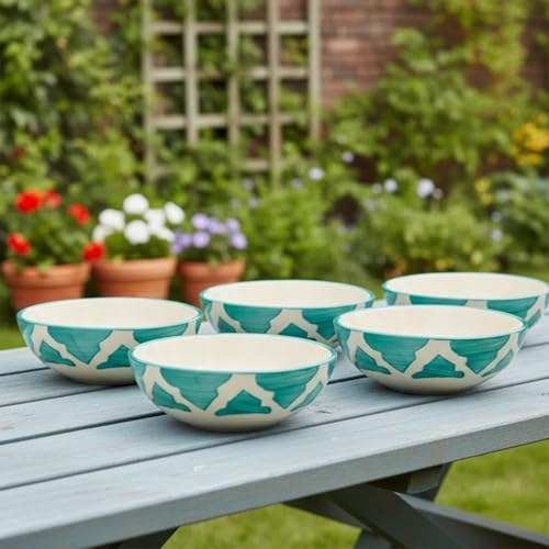 Image of Dessert Bowls, Dinnerware Sets Sauce Snack Serving Round Printed Bowls for Dining Table, Daily Meals, Lunch Dinner Serving, Small Restaurant, Cafe and Everyday Food Use (Green, Set of 4)